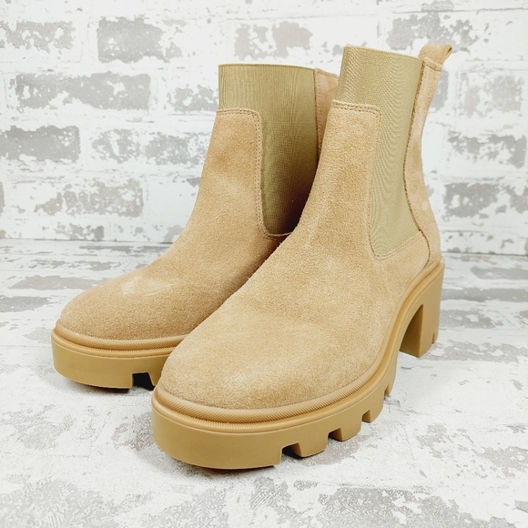 New Antonio De Falia Tan Suede Block Heel Chunky Sole Pull On Ankle Boots i732 - Picture 2 of 12